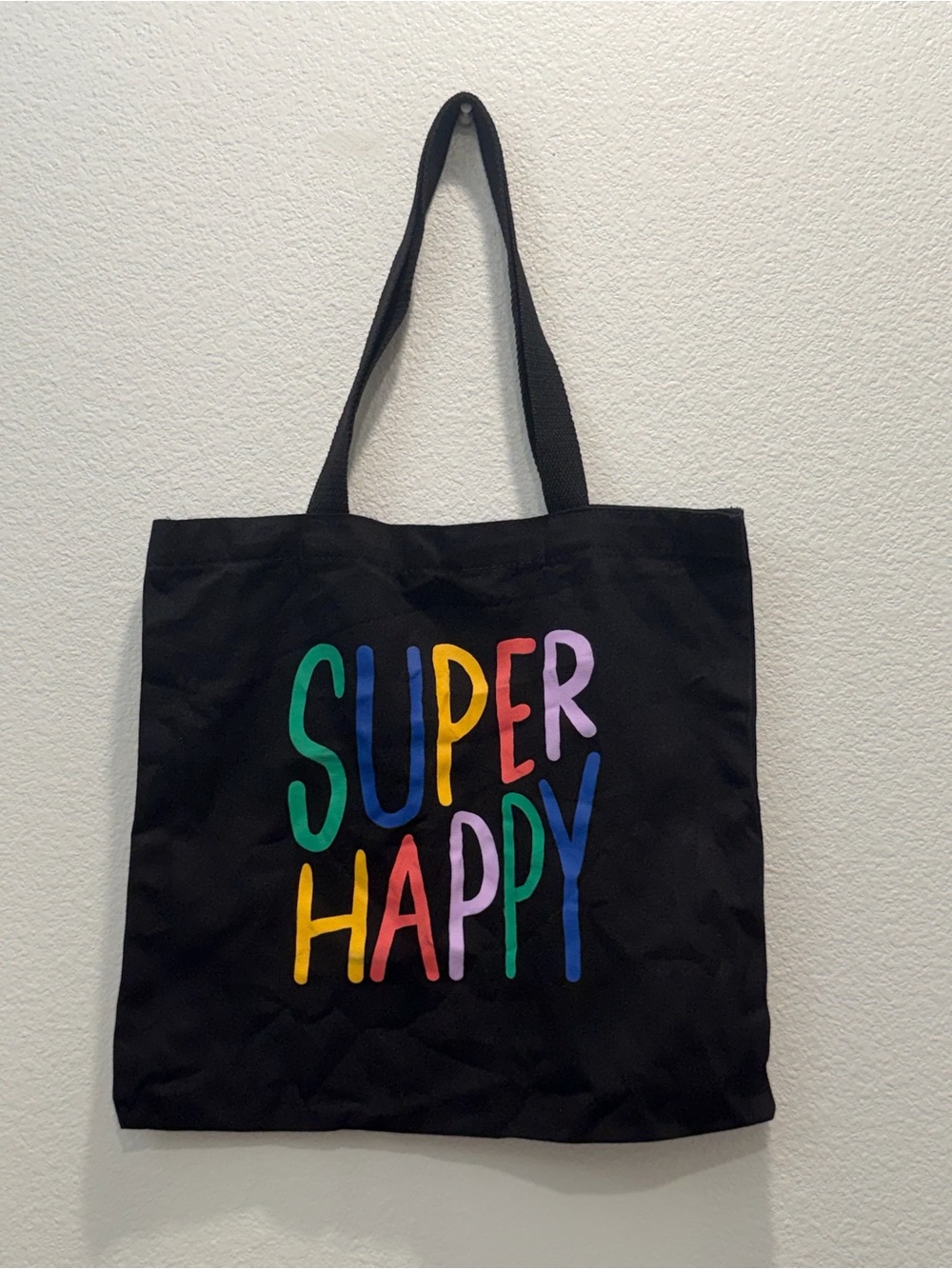 Old Navy Black 'SUPER HAPPY' Colorful Graphic Tote Bag